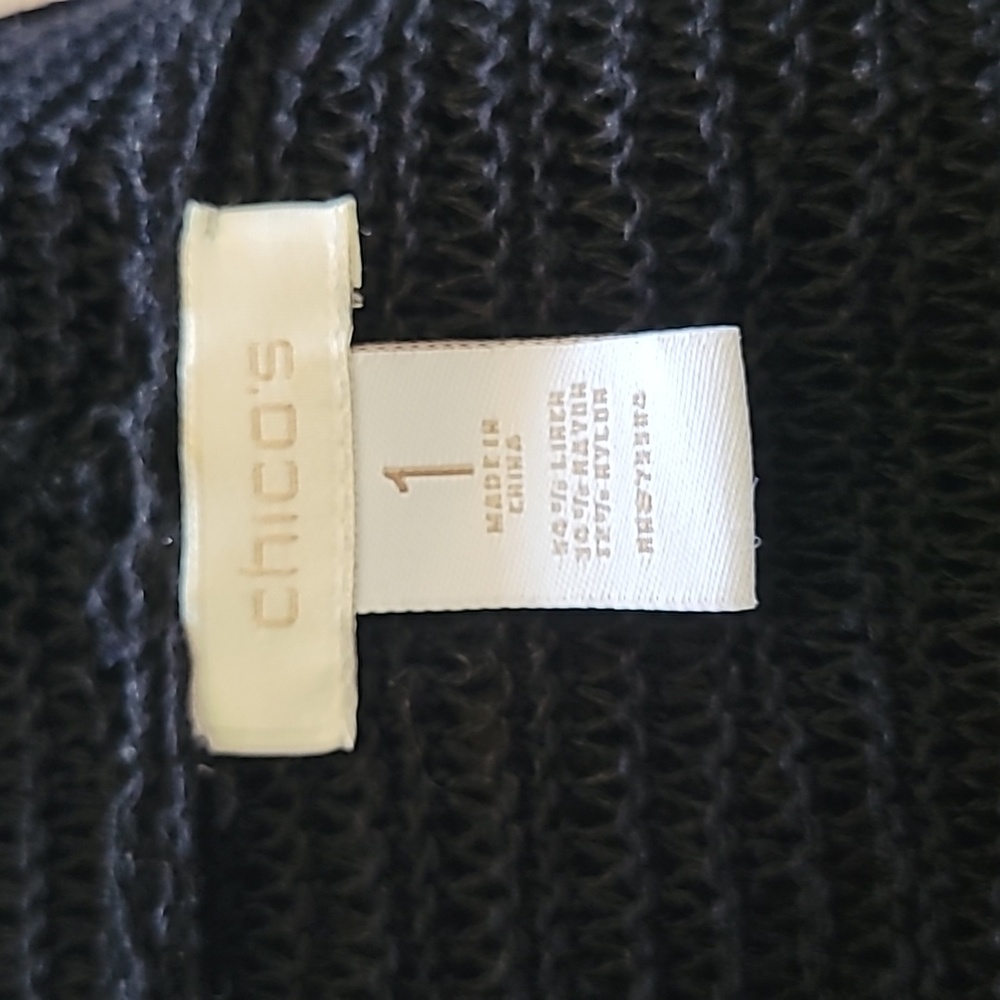 Chico’s Linen Crochet Open Cardigan Size 1 M Boho Lightweight Pocket Sweater - Picture 4 of 4
